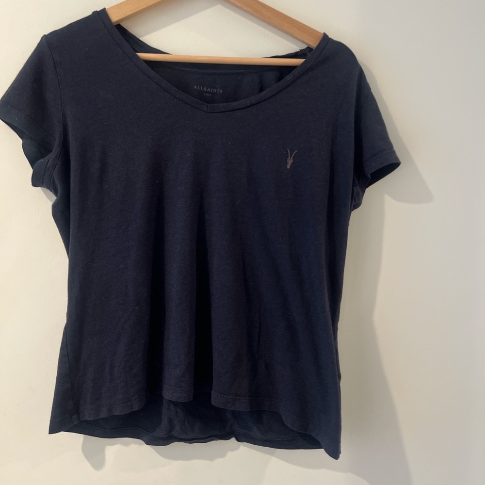 All Saints Black Short Sleeve V-Neck Tee